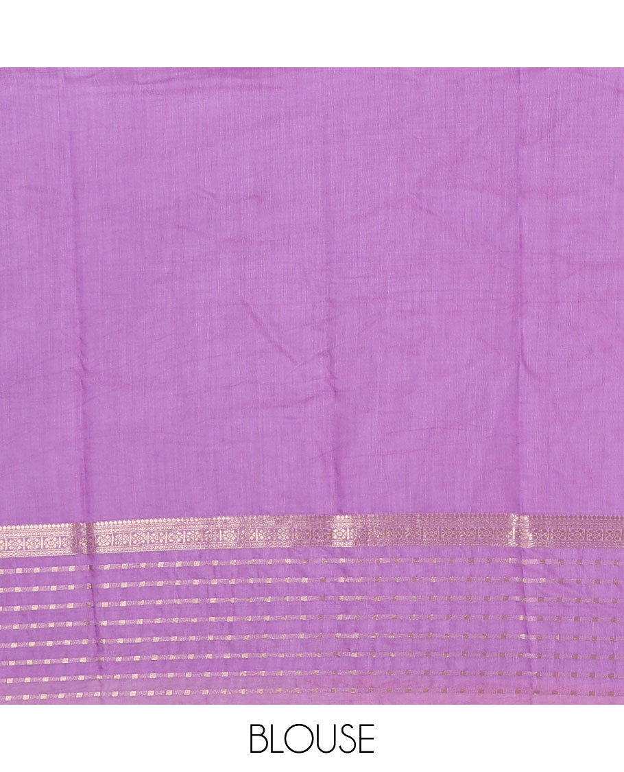 Eggplant purple plain Assam silk saree, contrast traditional design border, and pallu of stripes