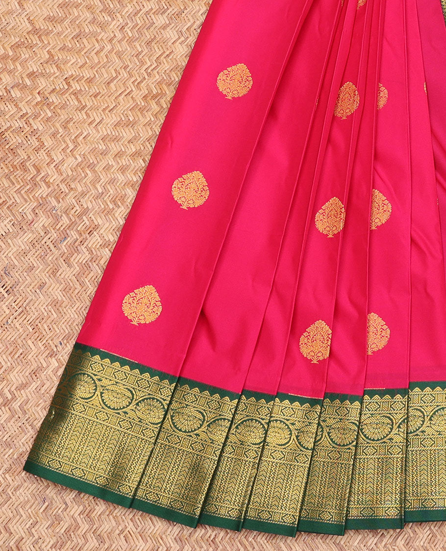 Pink Budget Silk Saree, Mesmerized with Zari Buttas, Contrast Traditional Zari Border, Grand Pallu, and a Contrast Blouse