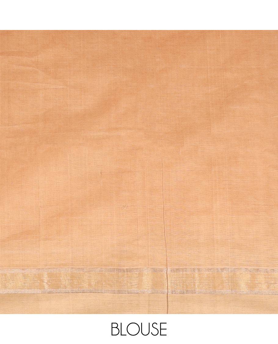 Orange buttas mixed cotton saree, contrast border, and geometric printed pallu