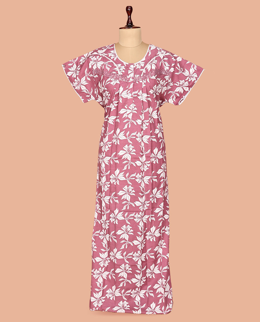 Pink Cotton-Blended Nighty