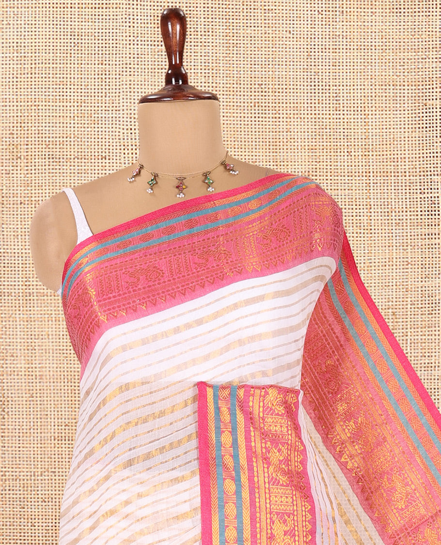 Off-White Khadi Mul Cotton Saree