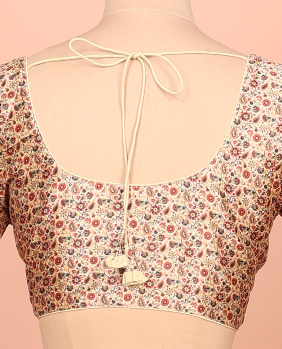 Sandal Readymade Blouse Featuring Floral Print, a Front Round-Neck, Back Round-Neck, and Half-Sleeves