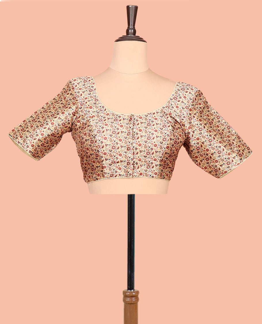 Sandal Readymade Blouse Featuring Floral Print, a Front Round-Neck, Back Round-Neck, and Half-Sleeves