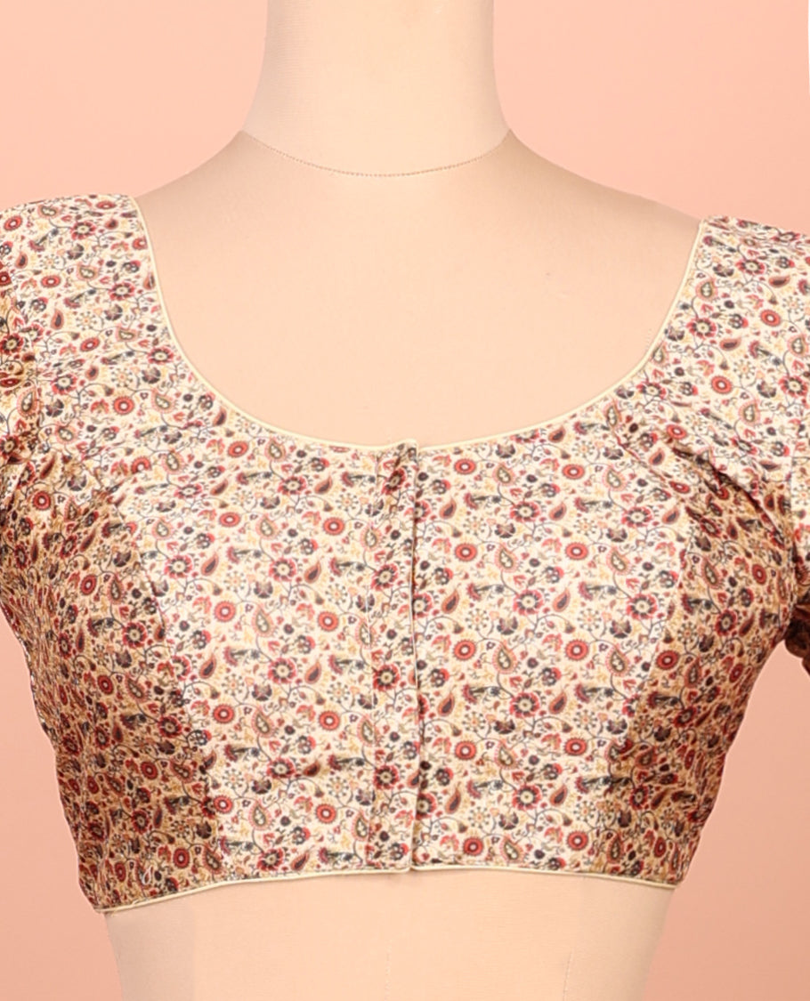Sandal Readymade Blouse Featuring Floral Print, a Front Round-Neck, Back Round-Neck, and Half-Sleeves
