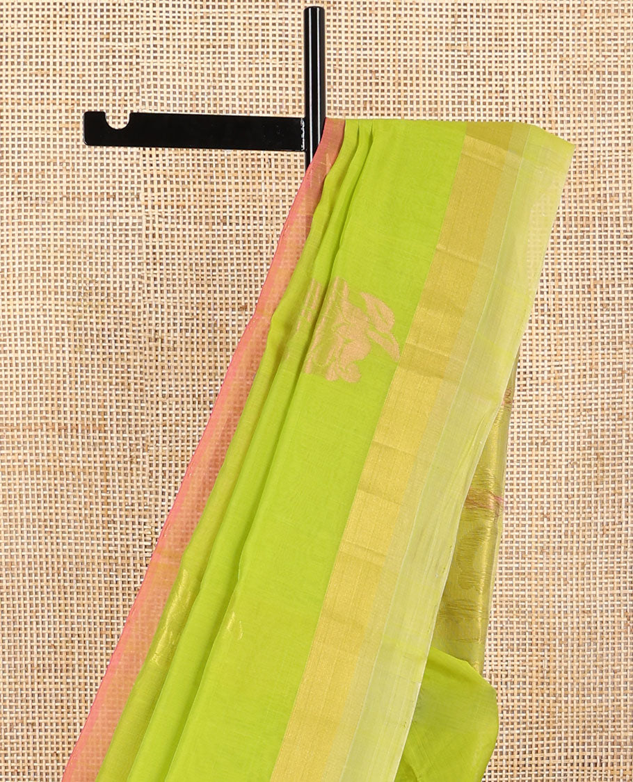 Light green floral motifs silk cotton saree with self zari border & floral design pallu