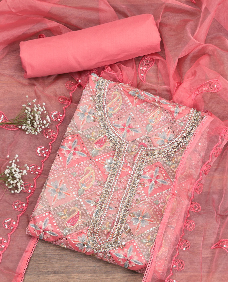 Pink Organza Material Chudidar Set