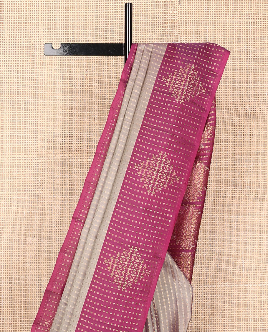 Grey vasundhara elite silk saree with zari buttas, contrast border of zari designs & pallu of manga & jaal designs