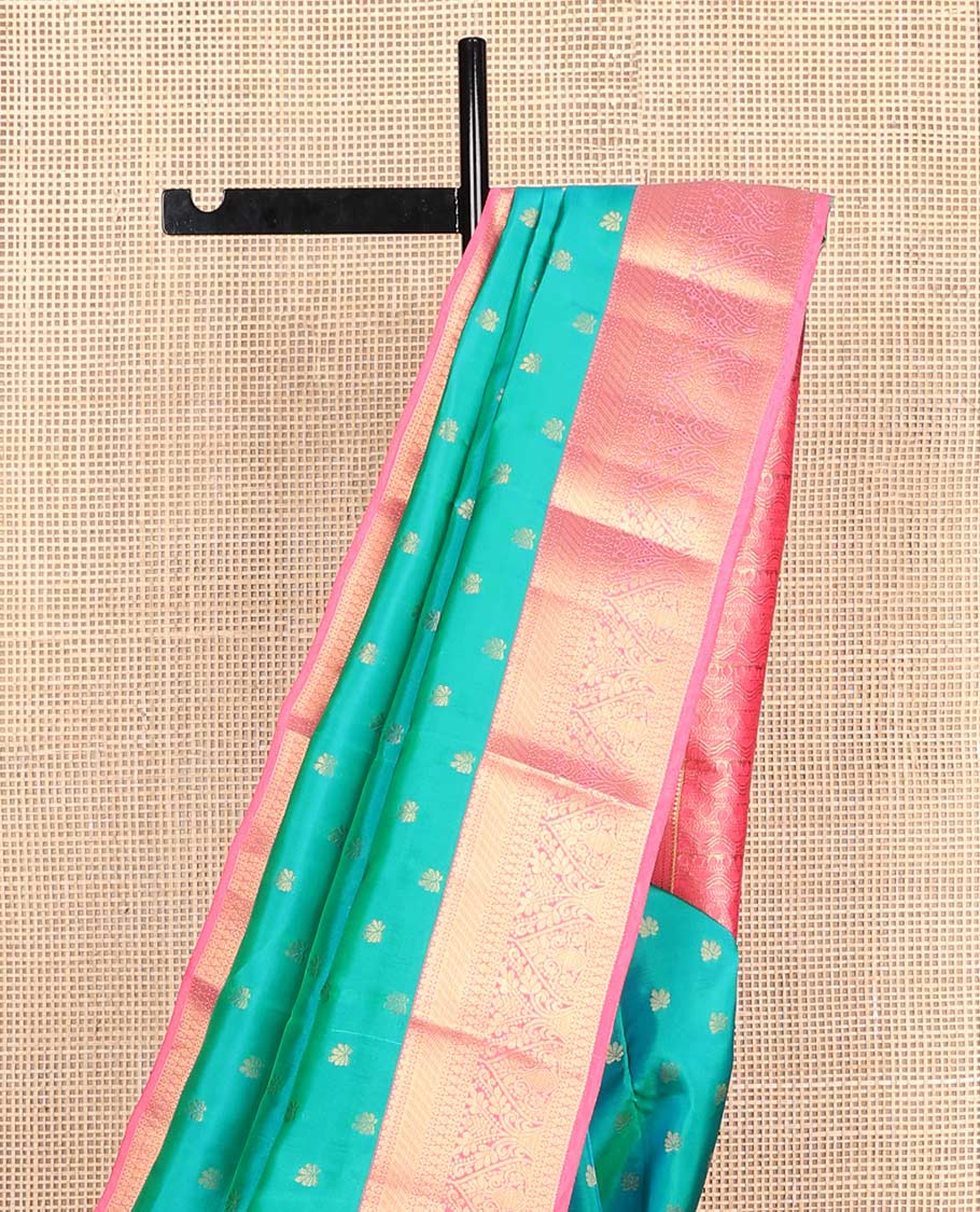 Blue zari buttas Vasundhara silk mix saree, contarst traditional design zari border & geometric patterned pallu
