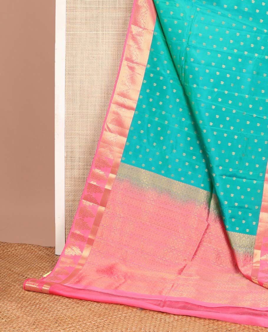 Blue zari buttas Vasundhara silk mix saree, contarst traditional design zari border & geometric patterned pallu