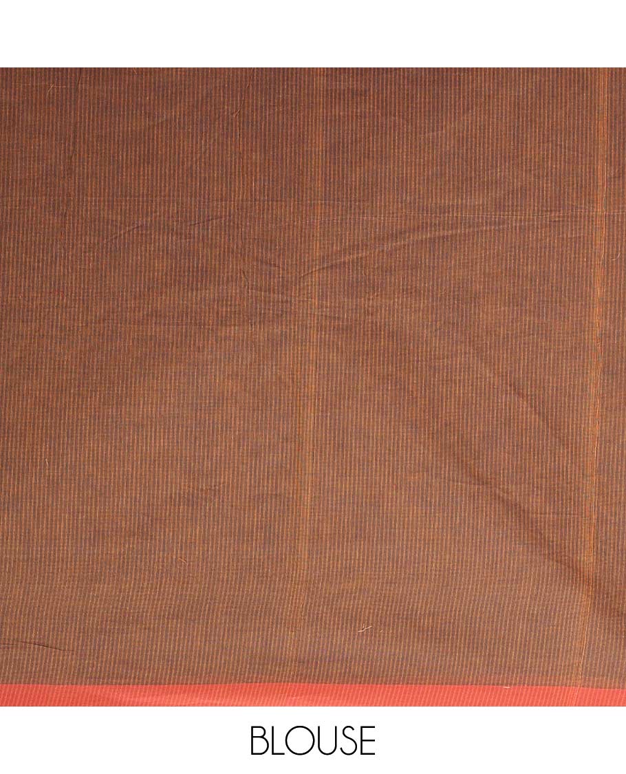 Borderless brown jaal patterned gird buttas Coimbatore cotton saree, self-pallu of jaal and leaf motifs