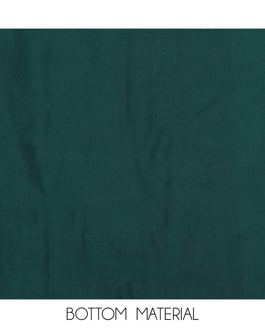 Green chudidhar material set, uniquely printed cotton top, plain bottom & dupatta of unique & patola-style print