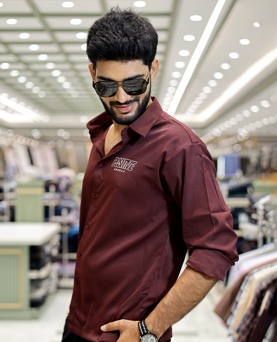 Maroon Poly-Blended Back Flap Casual Shirt