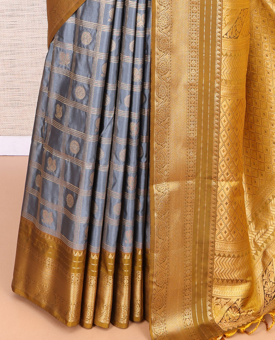 Grey Contrast Zari Border Budget Silk Saree