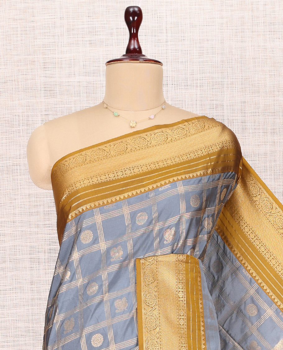 Grey Contrast Zari Border Budget Silk Saree