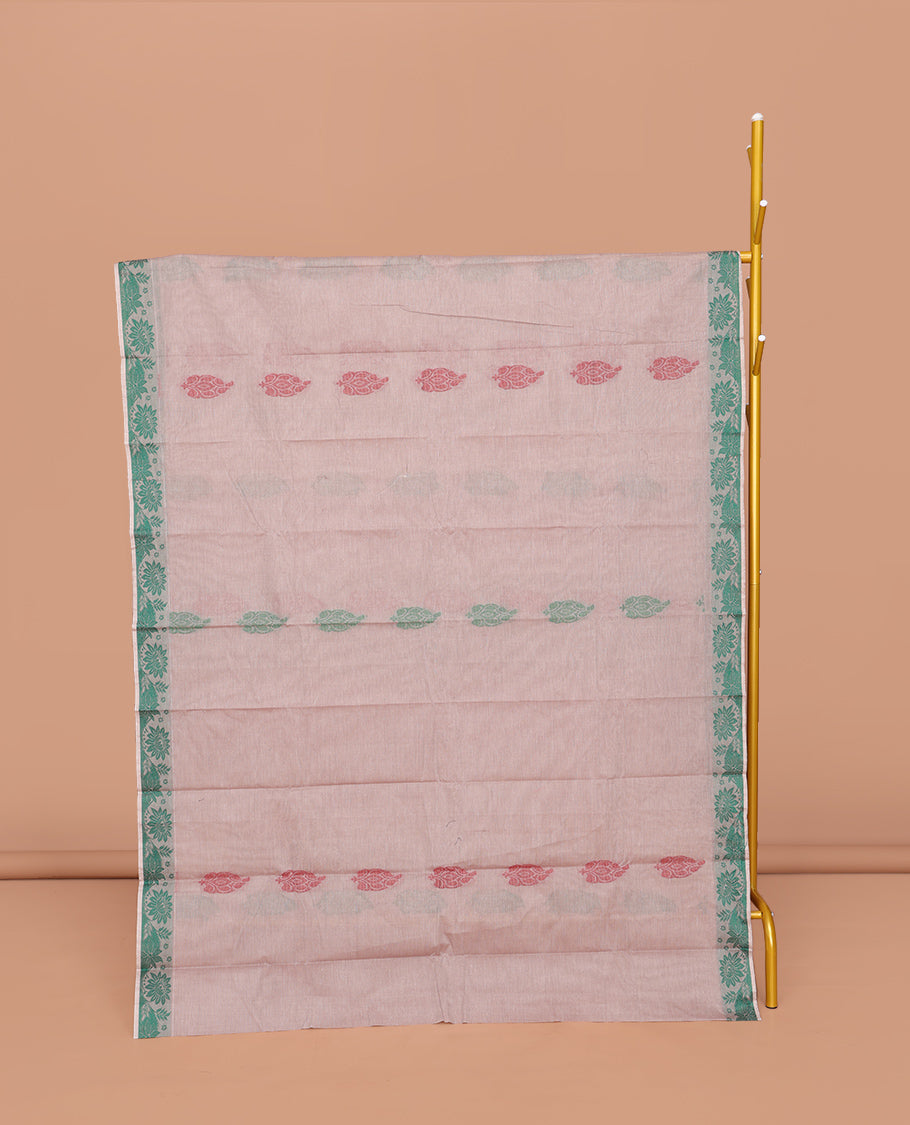 Grey Kanchi Cotton Saree, Adorned with Buttas All Over Its Body, Highlighted by a Self-Border, Pallu of Floral And Geometric Designs, and Paired with a Matching Blouse