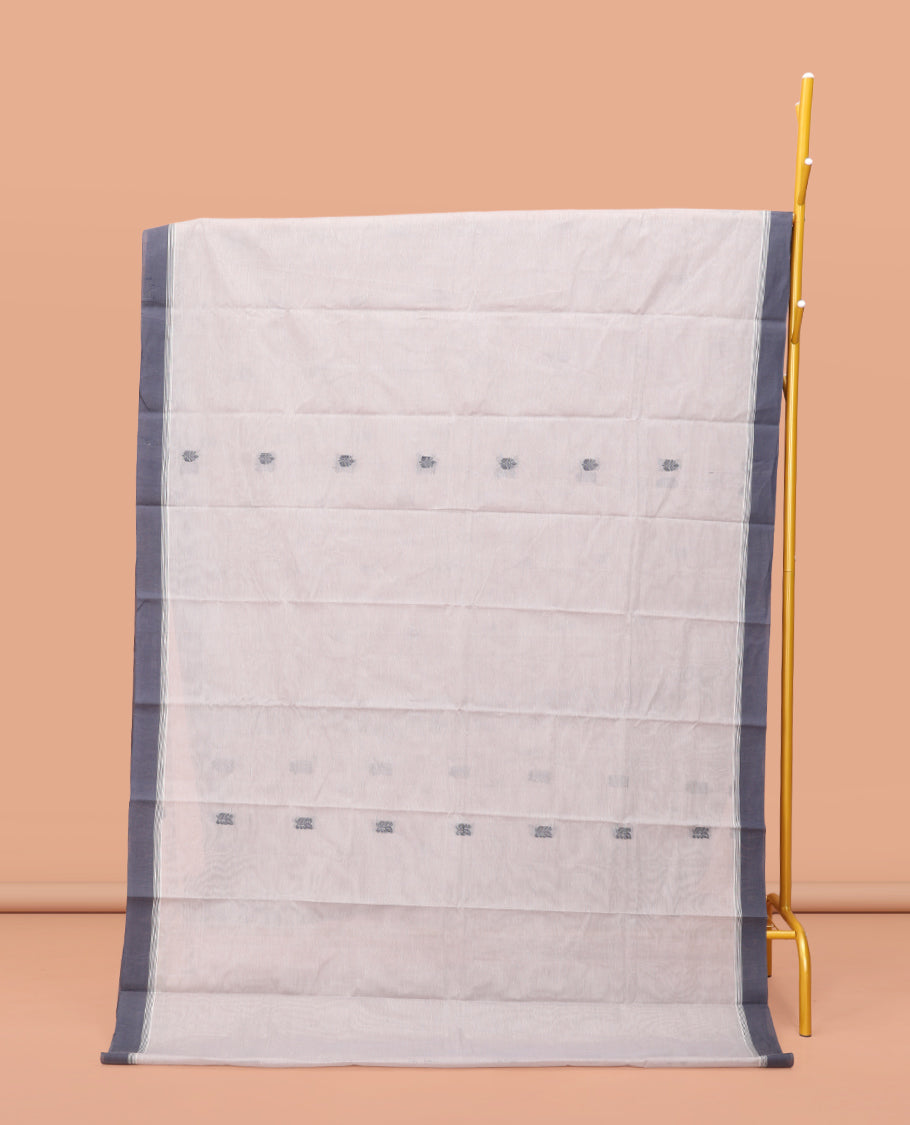 Off-White Kanchi Cotton Saree, Embellished with Thread Buttas, Contrast Border, Pallu of Buttas, and a Matching Blouse
