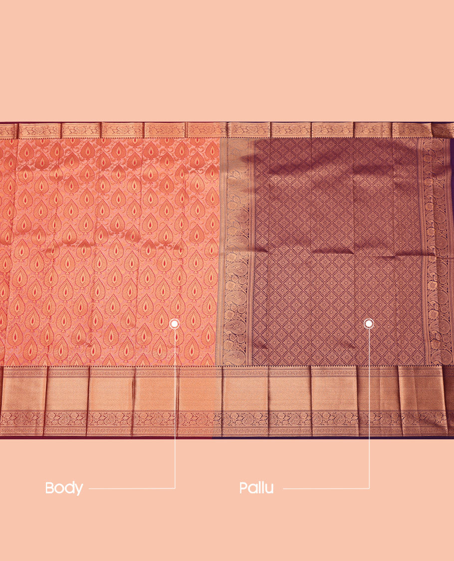 Orange Budget Silk Saree, Boldly Accentuated with Jacquard, Complemented by Contrast Traditional Zari Border, Grand Pallu, and a Contrast Blouse
