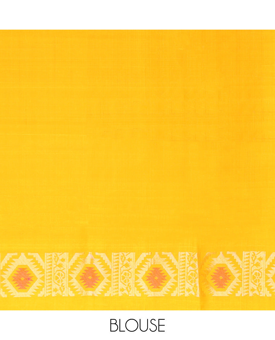 Pink floral buttas soft silk saree with contrast zari border & ogee design pallu