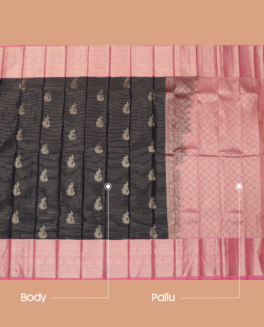 Blue Zari Butta and Stripes Budget Silk Saree