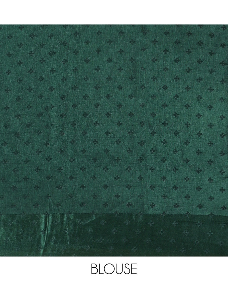 Bottle green patola style zari butta dola silk saree with patola zari design border & rich pallu along with plain blouse