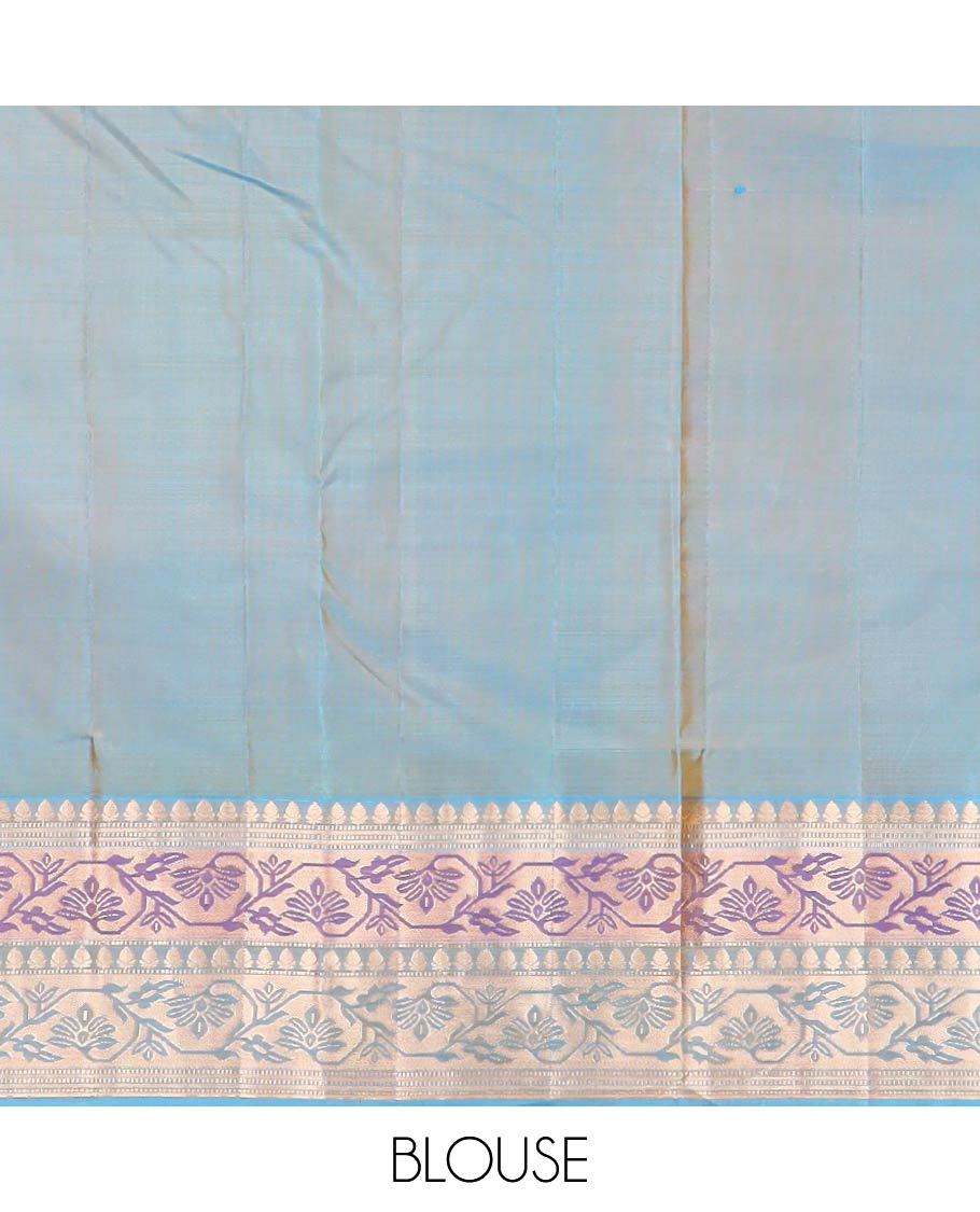 Yellow muniya buttas silk saree, contrast border & pallu of paithani-style meenakari floral & paisley motifs weave