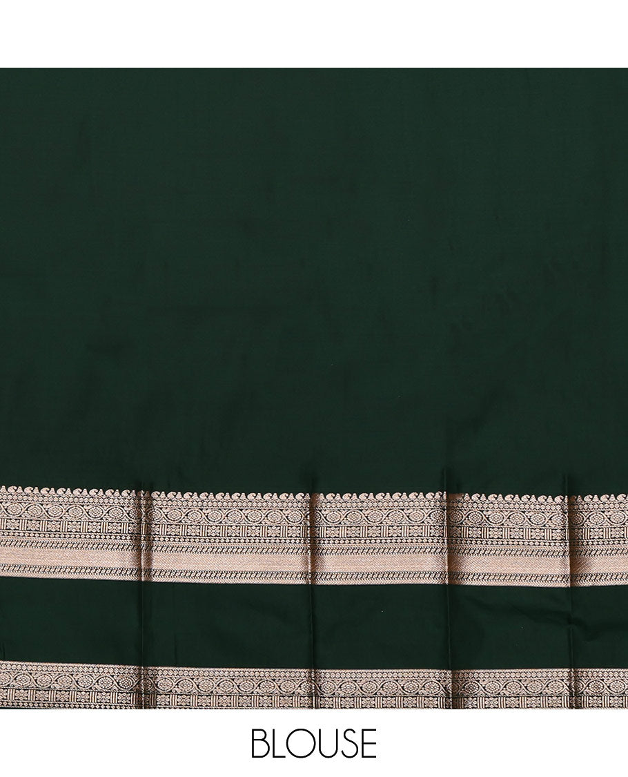 Sandal Budget Silk Saree, Sparsely Woven with Zari Designs All Over Its Body, Complemented by a Contrast Traditional Zari Design Rettai Pettu Border, Intricately Designed Pallu, and Paired with a Contrast Blouse