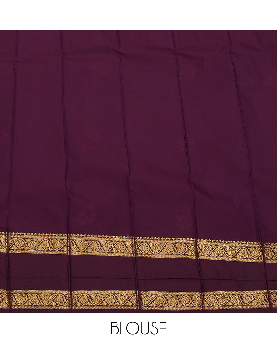 Pink Budget Silk Saree, Embellished with Zari Buttas, Complemented by a Contrast Traditional Zari Rettai Pettu Border, Grand Pallu, and a Contrast Blouse