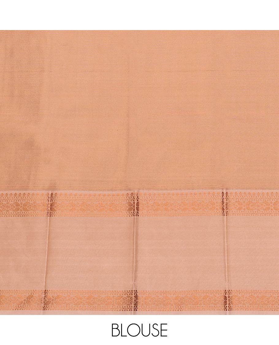 Green Budget Silk Saree, Featuring Peacock-Chakram Buttas and Stripes on Its Body, Complemented by a Contrast Traditional Zari Design Rettai Pettu Border, a Grand Pallu, and Paired with a Contrast Blouse