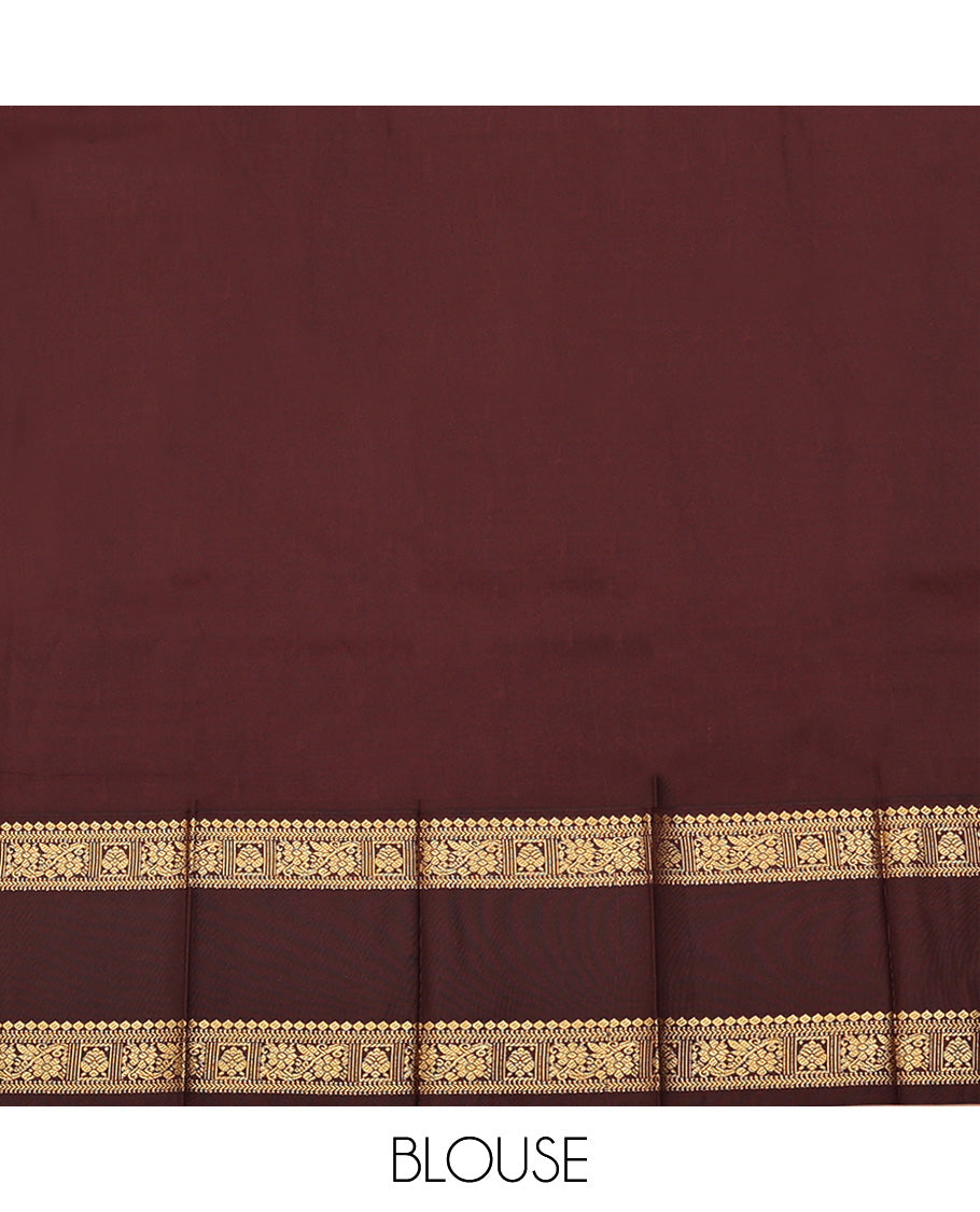 Green Budget Silk Saree, Embellished With Buttas On Its Body, Complemented by Contrast Rettai Pettu Traditional Zari Designs Woven Border, Grand Jaal Pallu and Paired with a Contrast Blouse