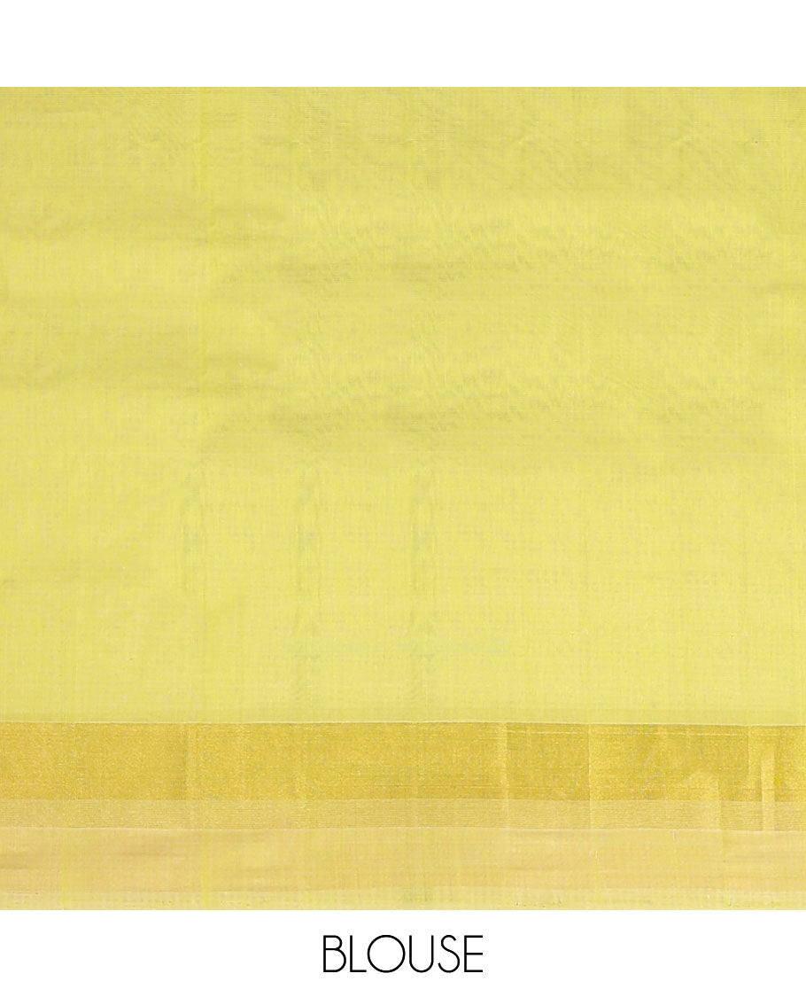 Light green floral motifs silk cotton saree with self zari border & floral design pallu