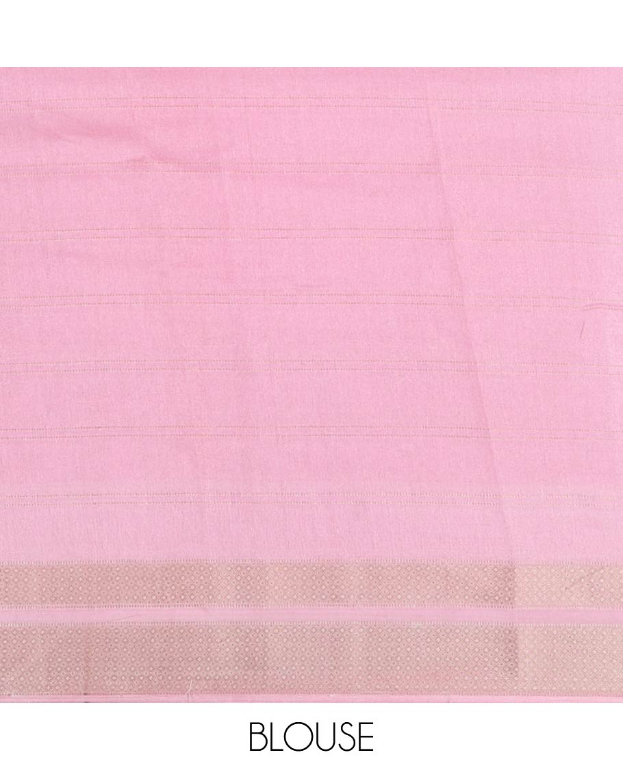 Wine Milan Moss Chiffon Saree, Subtly Sparkled with Stripes on Its Body, Complemented by a Contrast Geometric-Patterned Zari Border, Pallu of Stripes and Temple Designs, and Paired with a Contrast Blouse