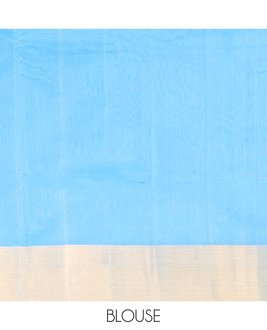 Light blue motifs chanderi cotton saree with contrast zari border & striped pallu
