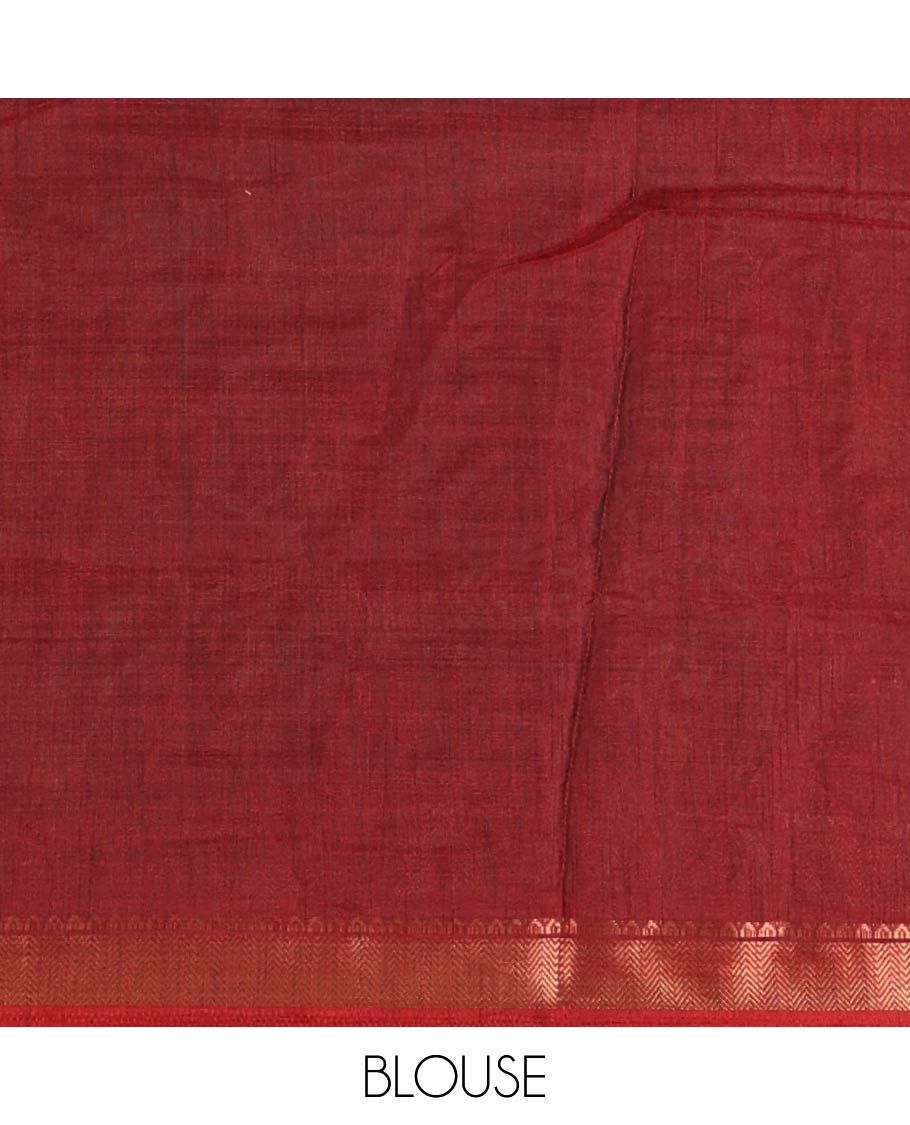 Black skirt-style kalamkari printed dola silksaree, contrast copper zari border,flora-fauna print pallu & zari border blouse