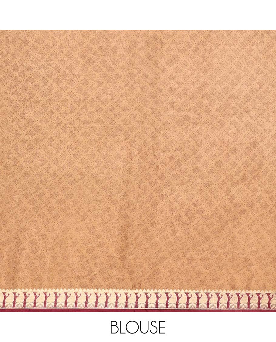 Sandal micro-motifs printed semi-banaras printed saree, contrast paisleys border & intricate pallu
