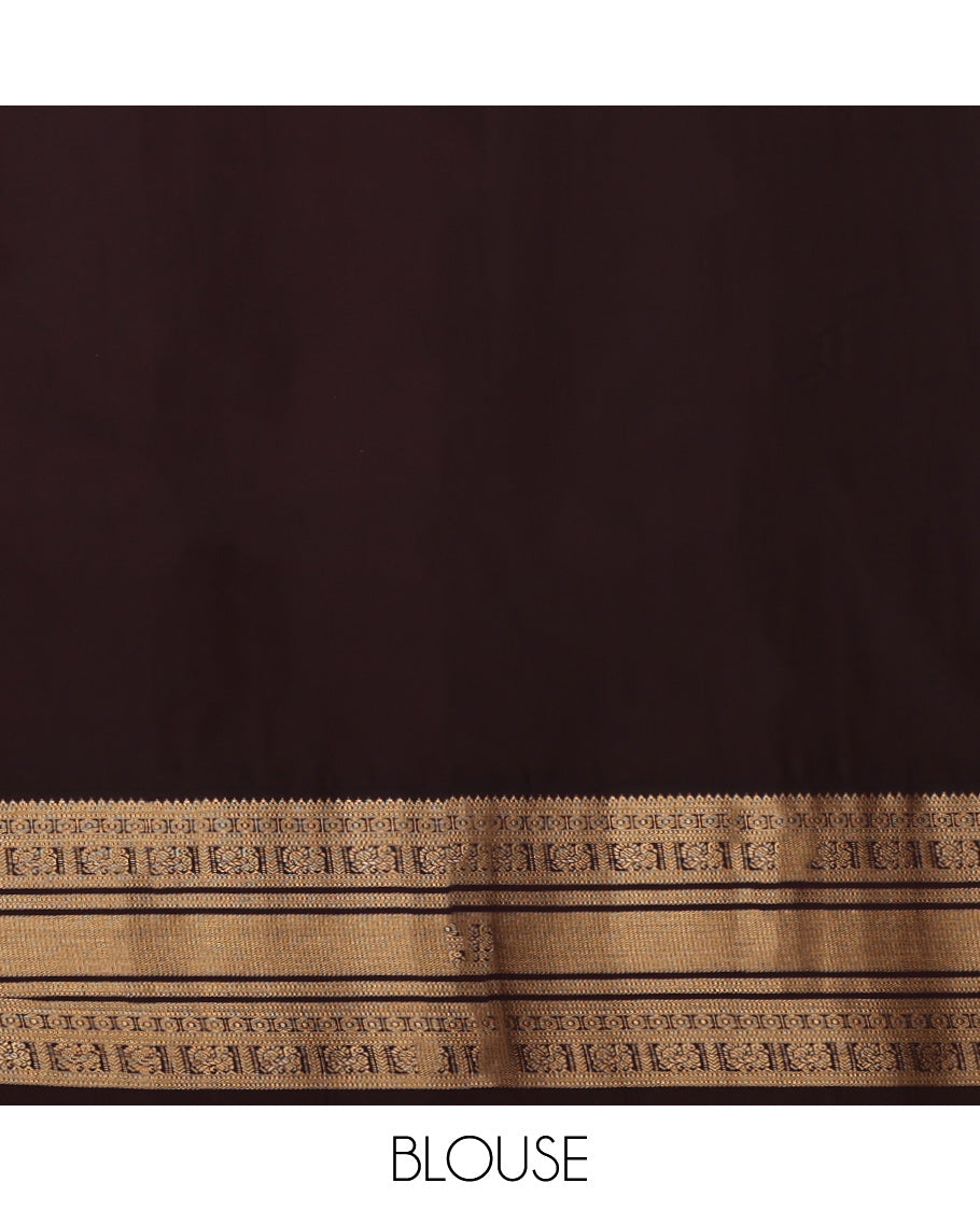 Red Budget Silk Saree, Woven with Zari Buttas on Its Body, Complemented by a Contrast Traditional Zari Border, Grand Jaal Pallu, and Paired with a Contrast Blouse