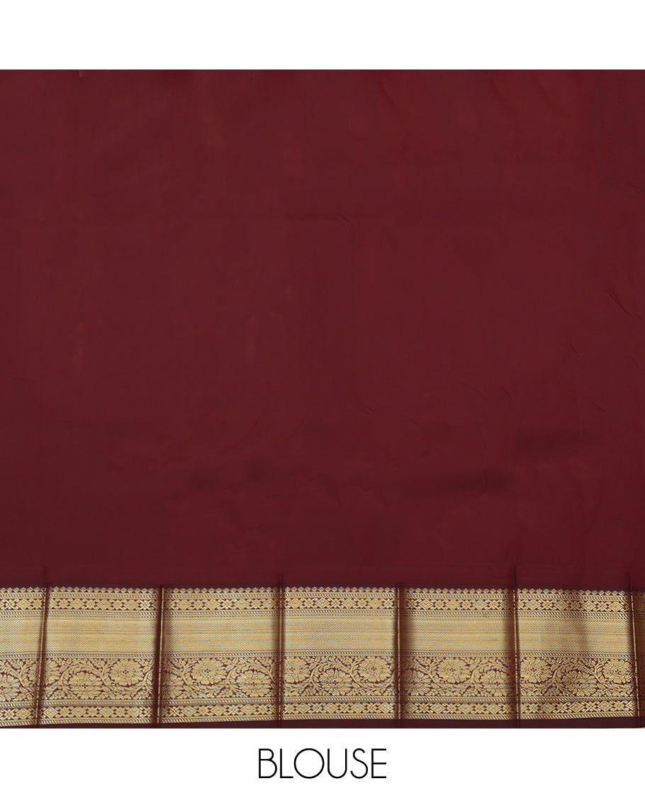 Green Budget Silk Saree, Elevated with Zari Buttas and Stripes, Complemented by a Contrast Traditional Zari Border, Grand Pallu, and Contrast Blouse
