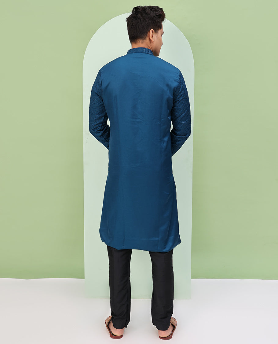 Blue color sequins embroidered full-sleeve kurta set