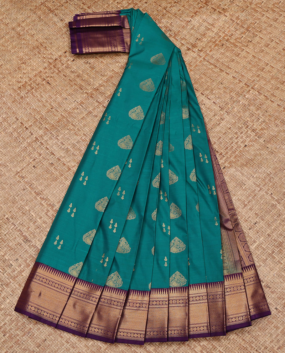 Blue Budget Silk Saree, Detailed with Zari Buttas All Over Its Body, Complemented by a Contrast Traditional Zari Design Border, Grand Pallu, and Paired with a Contrast Blouse