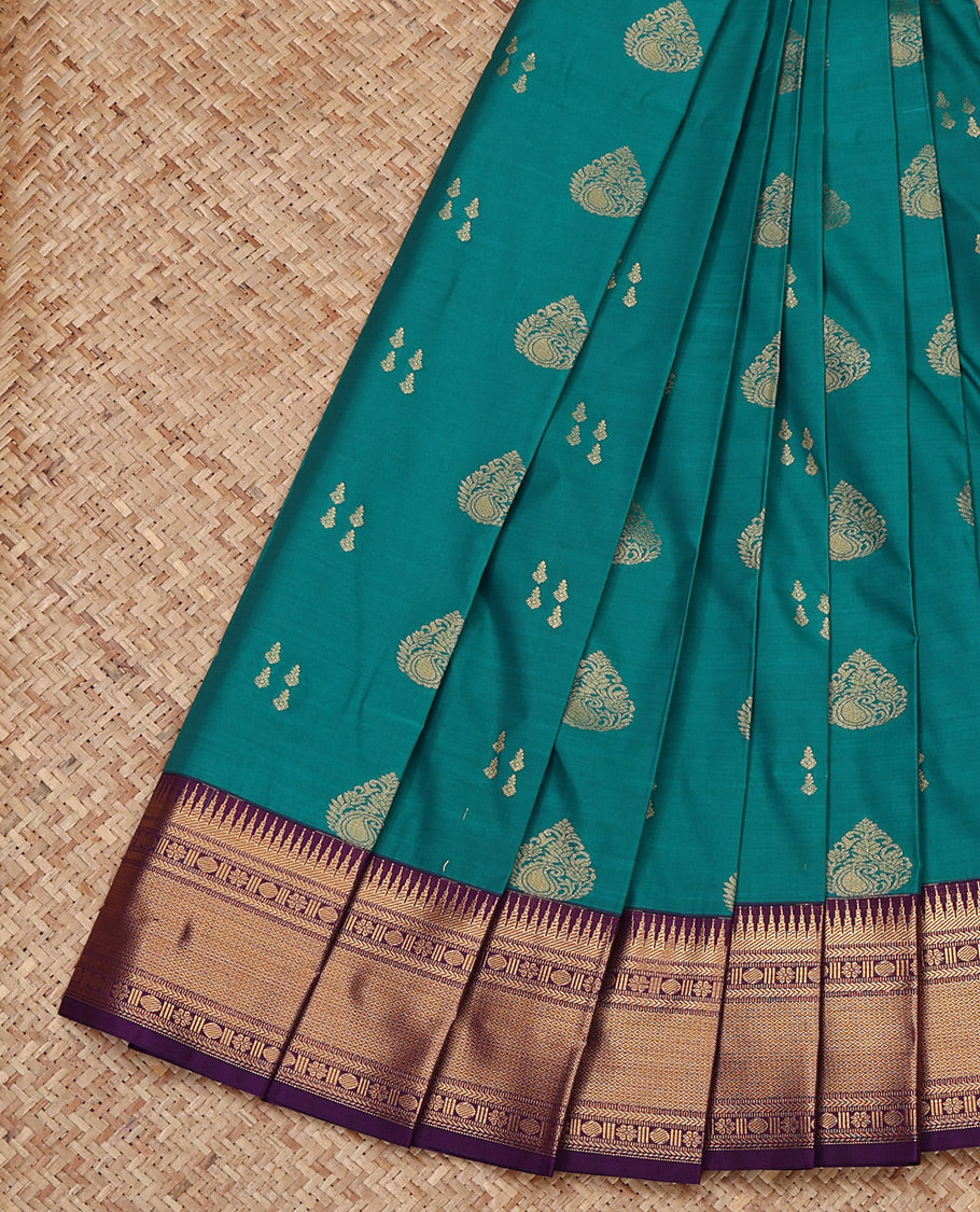 Blue Budget Silk Saree, Detailed with Zari Buttas All Over Its Body, Complemented by a Contrast Traditional Zari Design Border, Grand Pallu, and Paired with a Contrast Blouse