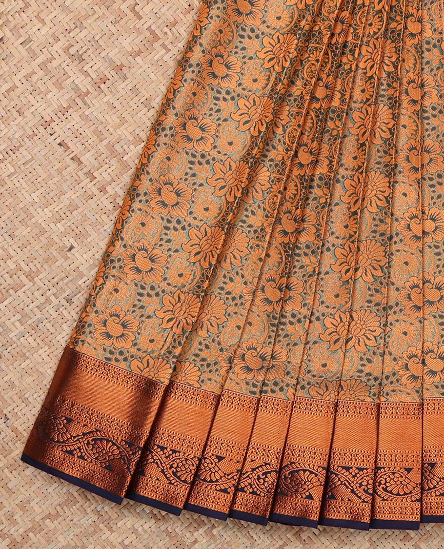 Grey Budget Silk Saree, Styled with Floral Jacquard Design, Complemented by Contrast Traditional Kodi Visiri Zari Border, a Jaal Pallu and a Contrast Blouse