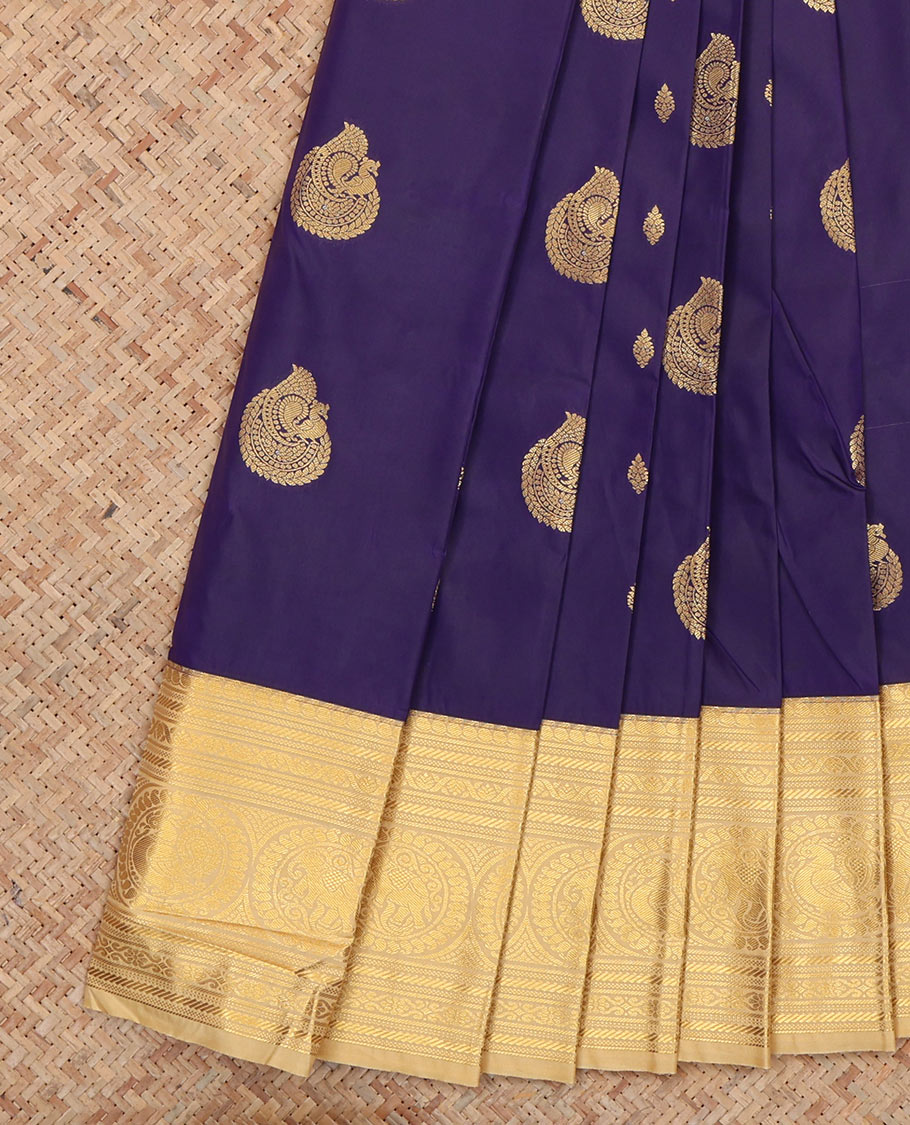 Navy Blue Budget Silk Saree, Crafted with Zari Buttas, Complemented by Contrast Traditional Zari Border, a Grand Pallu and a Contrast Blouse