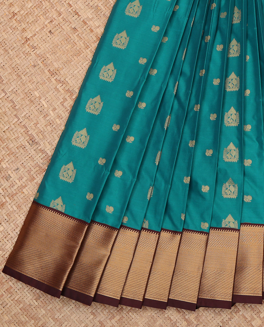 Blue Budget Silk Saree, Woven with Zari Buttas, a Contrast Traditional Ganga-Jamuna Border, Intricate Pallu, and a Contrast Blouse