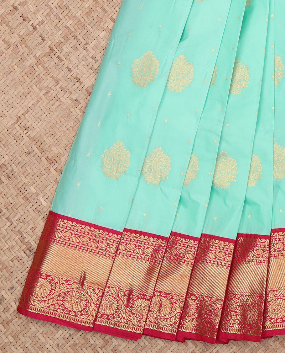 Turquoise Traditional Zari Design Budget Silk Saree