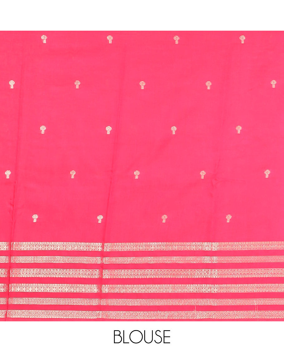 Black zari buttas Assam silk saree, contrast traditional zari design border, and pallu of zari stripes and buttas