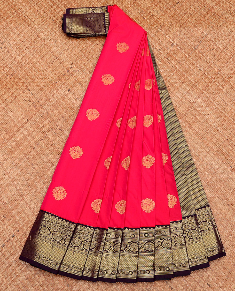 Pink Budget Silk Saree, Decked Up with Zari Buttas, Complemented by a Contrast Traditional Zari Border, Jaal Pallu, and Contrast Blouse
