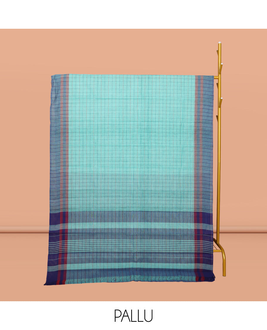 Blue Checked Chirala Cotton Saree, a Contrast Border, Striped Pallu, and a Contrast Blouse