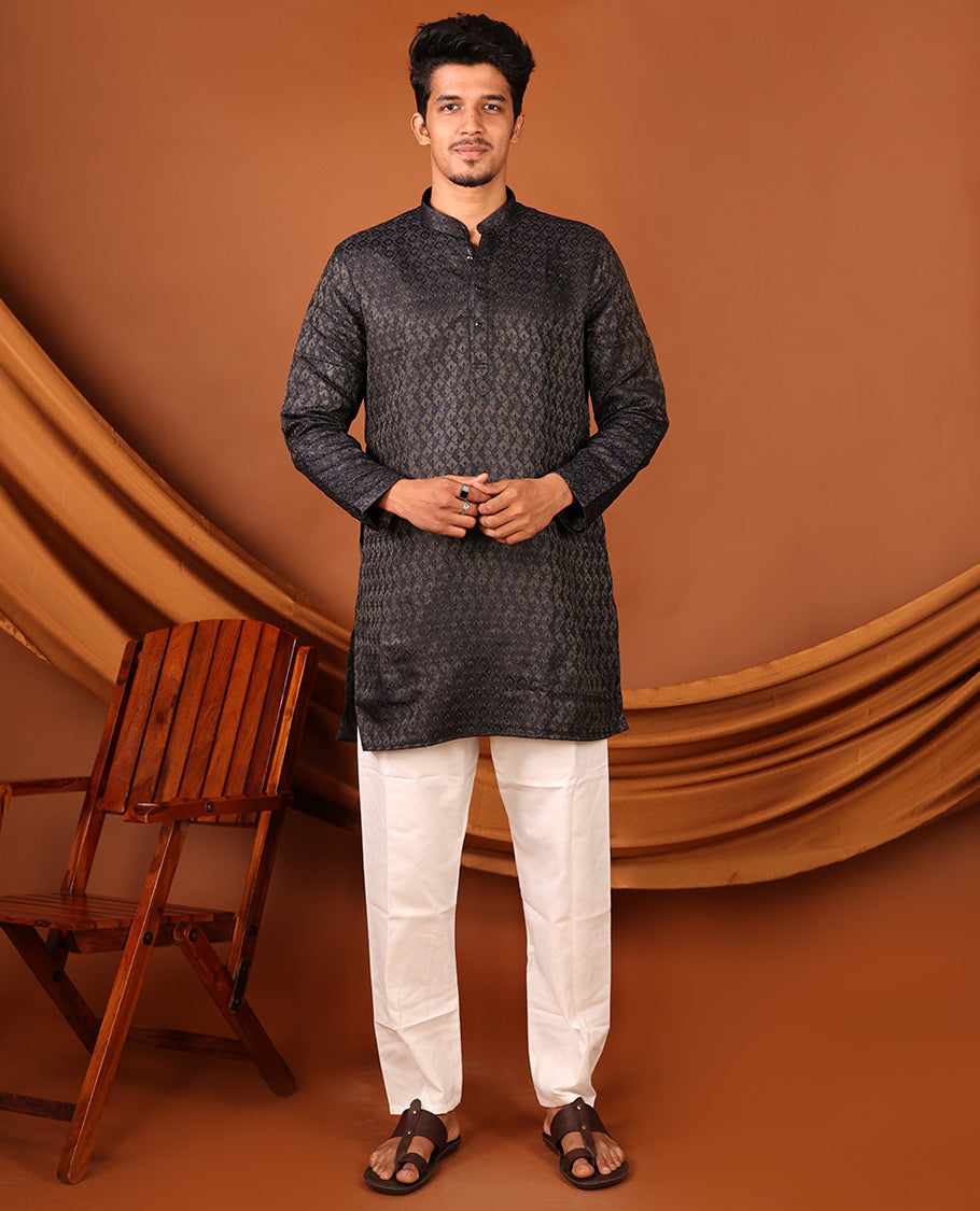 Black Mughal-Style Jaal Design Full-Sleeved Men's Kurta