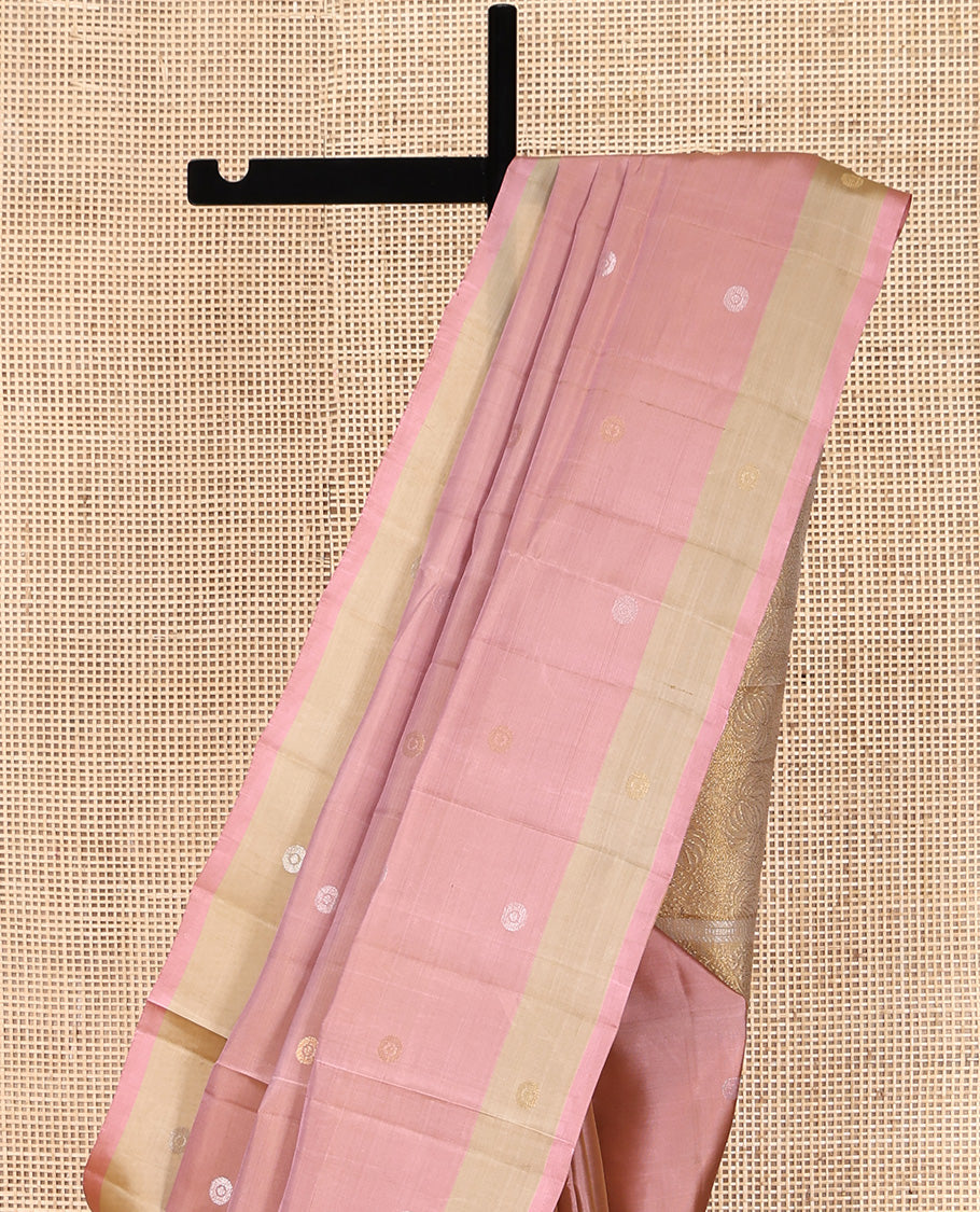 Peach Mayuri Lite Silk Mix Saree, Woven with Buttas All Over Its Body, Complemented by a Contrast Border, Pallu of Intricate Designs, and Paired with a Contrast Blouse