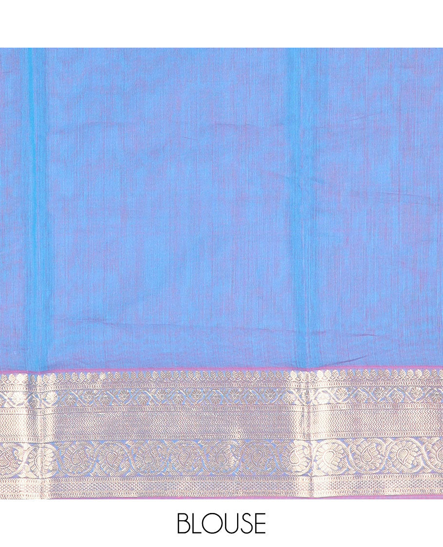 blue motifs silk cotton saree with contrast zari design border & argyle design pallu