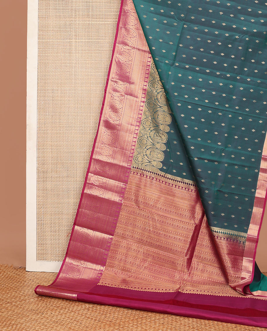 Ramar blue zari buttas Vasundhara silk mix saree, contrast traditional zari border & pallu steeped with traditional Kanchi motifs in zari